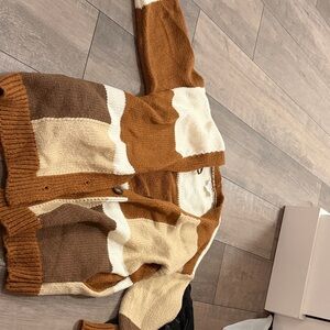 Love Riche Women's Block Pattern Cardigan in Brown and Cream